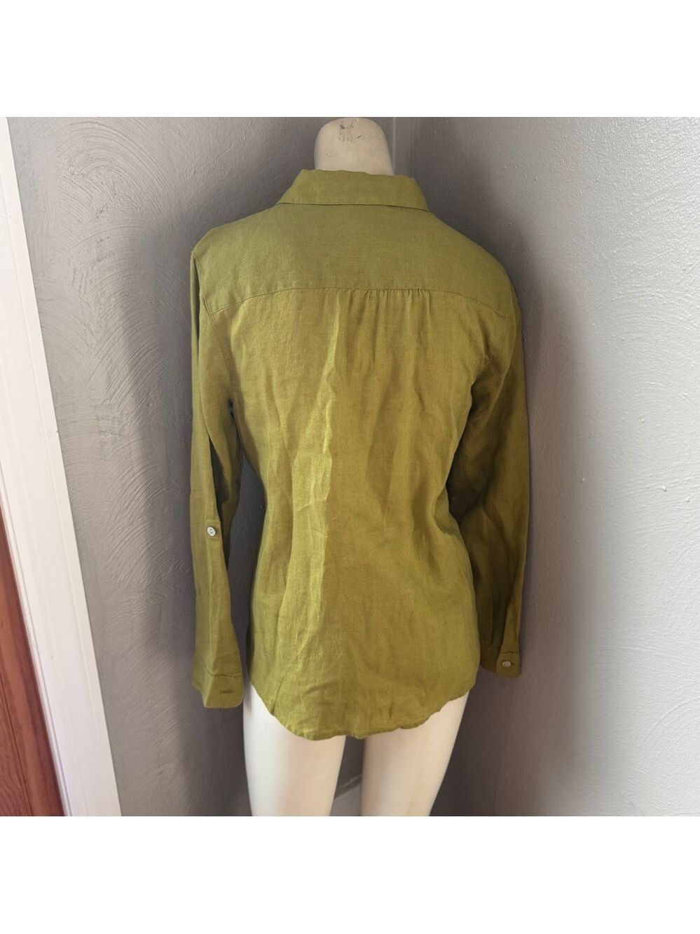 J. Jill "I love linen" button down shirt, olive color, size XS, linen - Picture 6 of 11